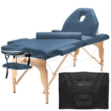 Portable Blue Massage Table with Bolster and Tilt Backrest
