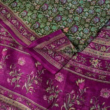 Sanskriti Vintage Green-Purple Pure Silk Sari Floral Digital Printed Saree 5.5Yd