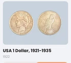 1922 Peace Dollar $1 Silver Coin 0.9 Fineness Circulated Business Strike