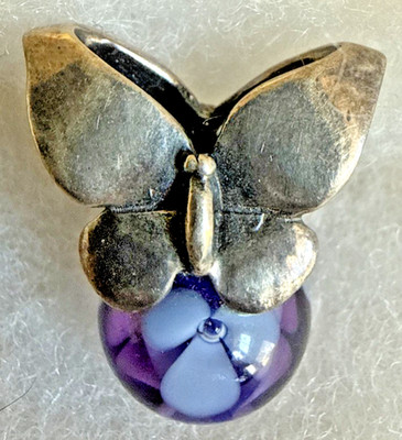 Trollbeads 925S LAA echt Sterling Silber Schmetterling auf Glasperle lila