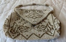 Vintage Evening Purse, Small Round Beads, Seed Pearls, White, With Handle