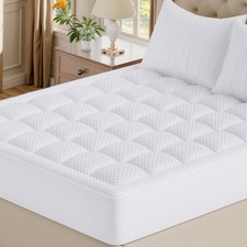 Full Quilted Fitted Mattress Pad, Elastic Fitted Mattress Topper, Cooling Soft