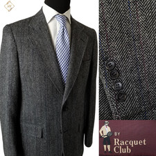 Vintage 80s Racquet Club Gray Tweed Herringbone Men Blazer 38R Sport Coat Jacket