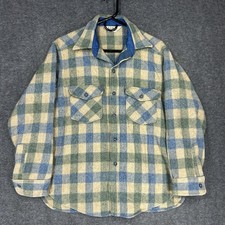 Vintage LL Bean Wool Flannel Shirt Mens M Green Blue Plaid 80s Made in USA