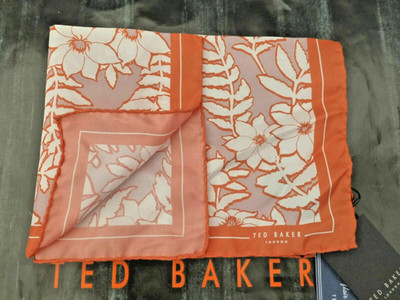 TED BAKER Einstecktuch Herren Italienisch Seide Orange Busy Floral Taschentuch NEU £29