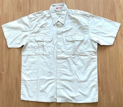 TRD Toyota Button-Down Shirt L Beige Cotton 100% Short Sleeve
