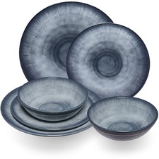 Melamin Geschirr Set Grau Steingut-Optik Campinggeschirr Outdoor Tassen Camping