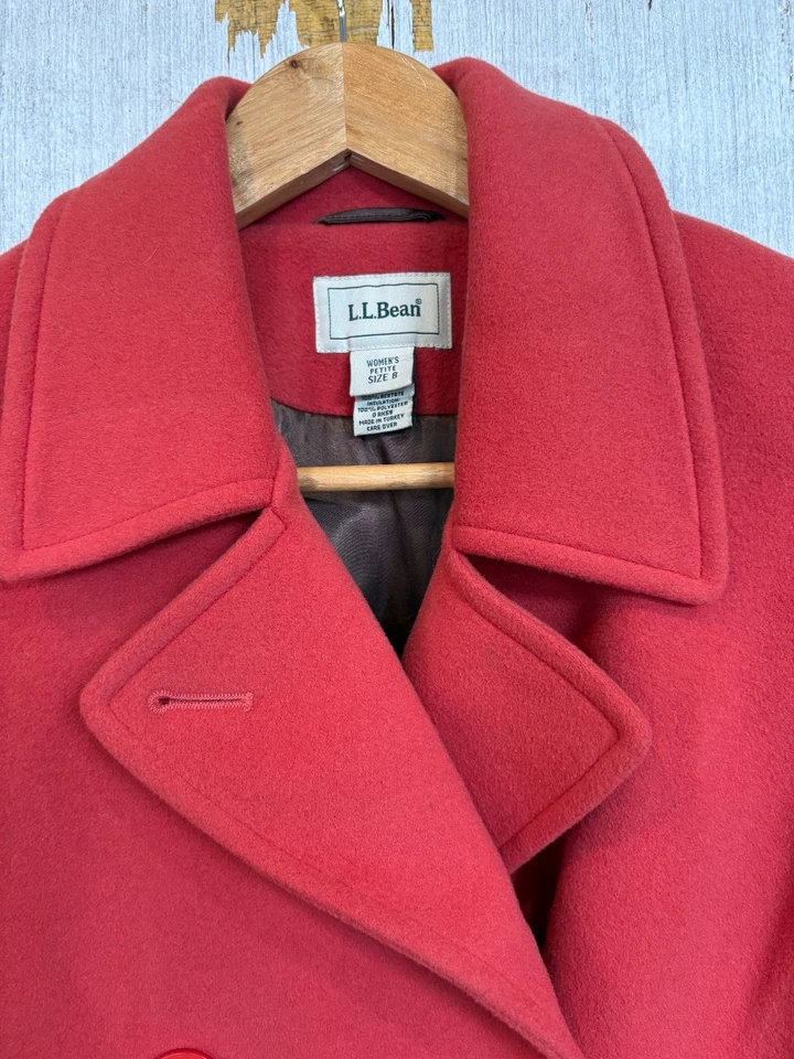 L. L. Bean Double Breasted Pea Coat Women's Petite Size 8 Salmon Wool Blend - Image 2 of 4