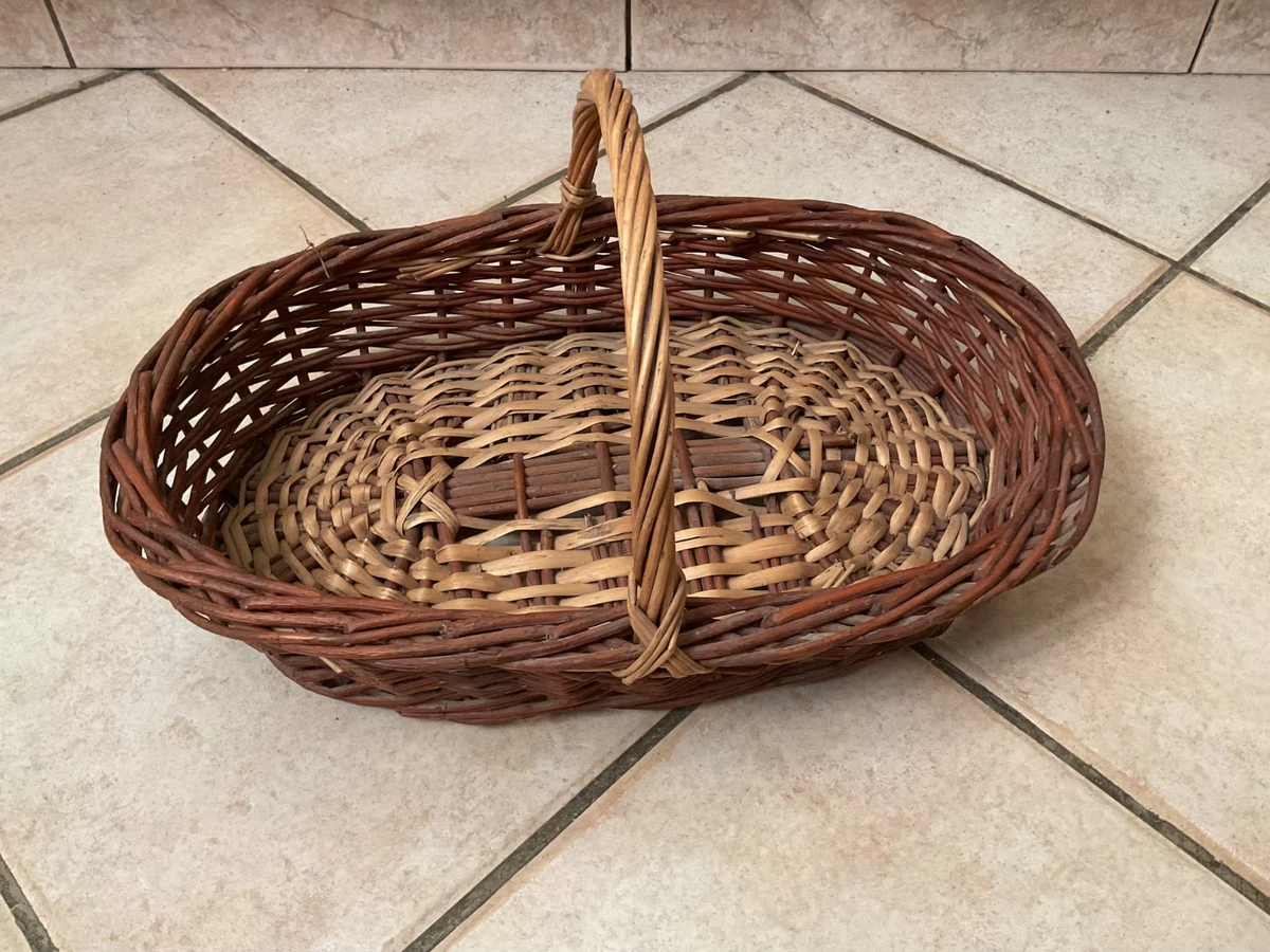 Grand Panier Osier Ancien Avec Couvercle - French Basket - Dimensions 52x31x45 Cm