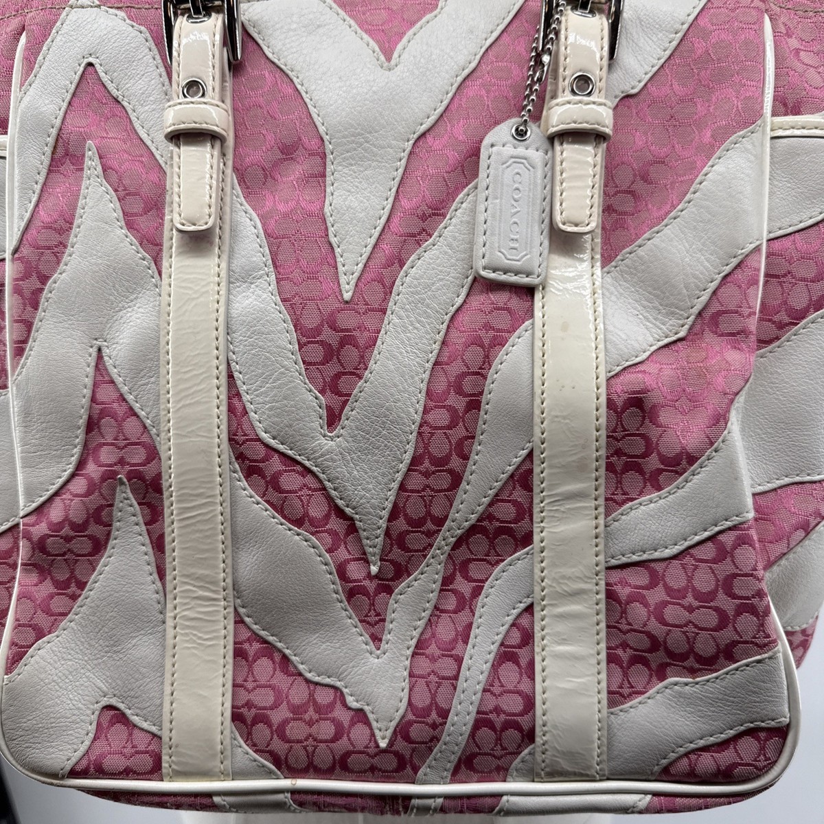 Y2K COACH LTD ED PINK WHITE ZEBRA PATCHWORK LUNCH TOTE BAG SATCHEL