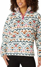 Eddie Bauer Women  s Quarter Zip Pullover Plush White With Aztec Print Size Small