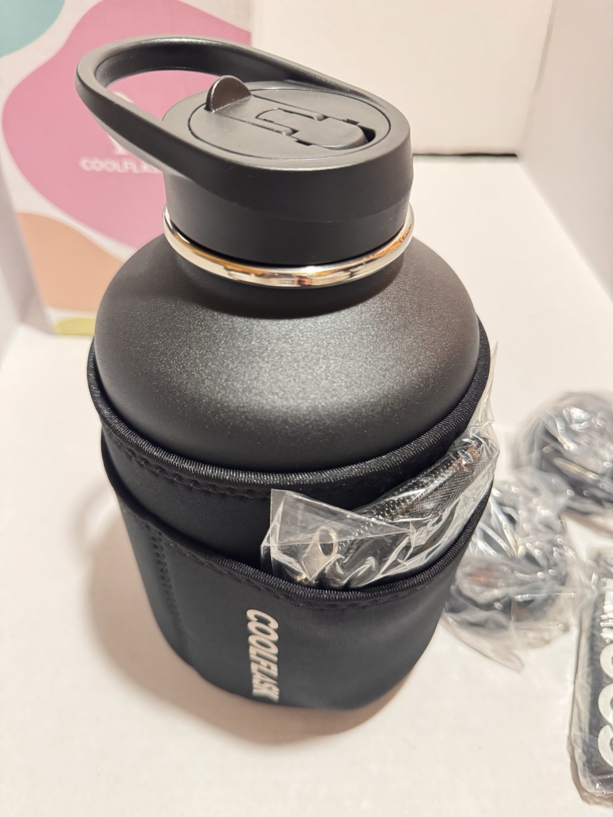 64 Oz Insulated Water Bottle With Strap & Sleeve, Half Gallon Water Ju