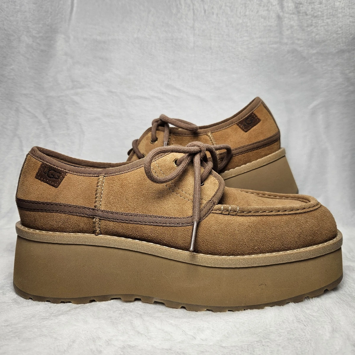 Woman’s  Suede Platform Oxford Shoes - Tan Retro platform Oxfords women main image 2