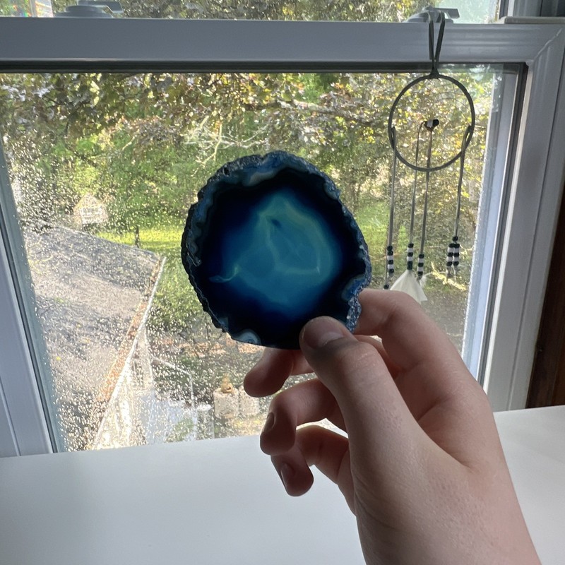 Blue Agate Geode Slice Polished Crystal Mineral Decorator Piece