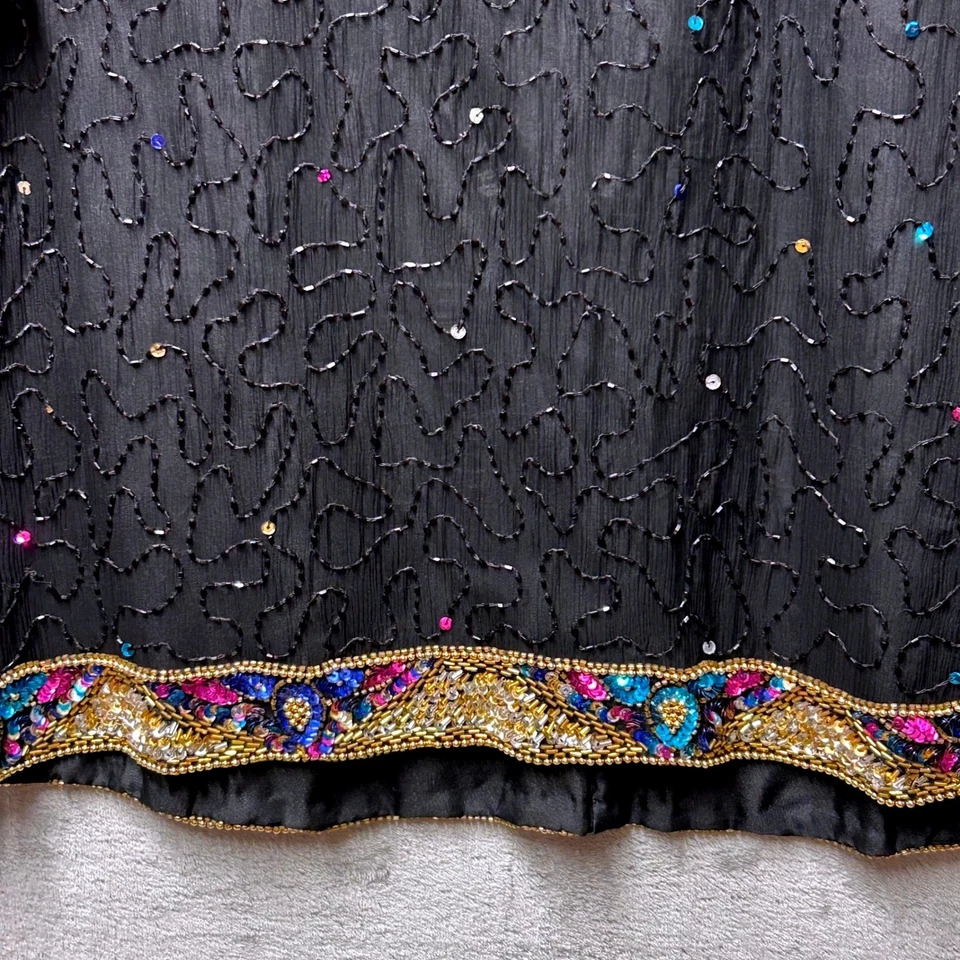 Blusa Top Laurence Kazar Negra Cuentas Lentejuelas Cuello en V Seda 1X Formal Cóctel Fiesta Foto 3 de 4