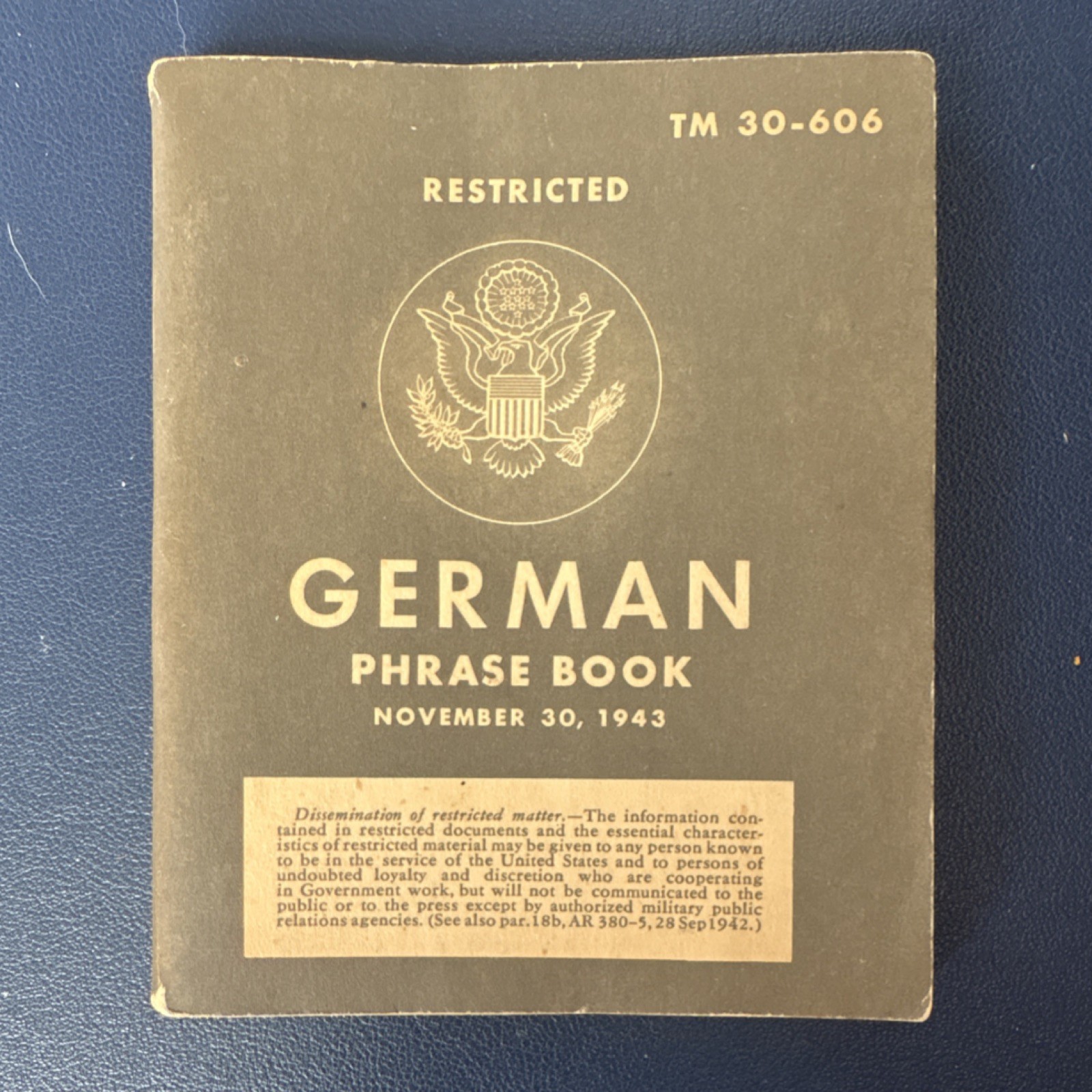 TM 30-606 German Phrase Book War Department WWII US Military November 30, 1943