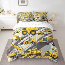 Boys Construction Comforter Set Queen Size 7 Pcs Kids Construction Site Cars ...
