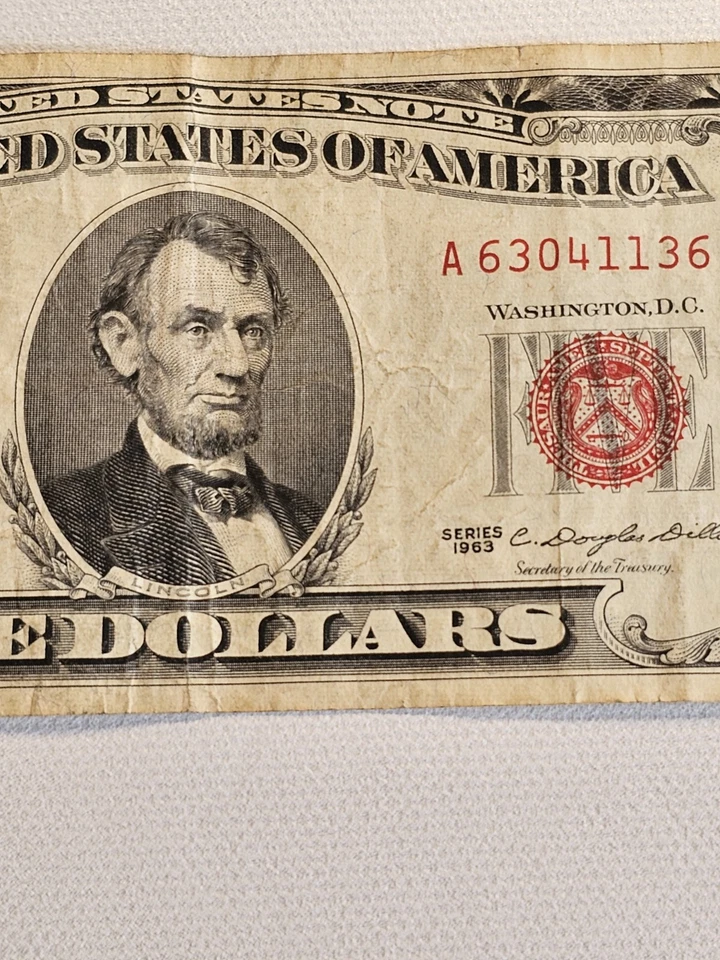 $5 1963 Red Seal Washington D.C, $5 1934 Green Seal Wash. D.C., 5 Pesos WWII Era - Image 4 of 4