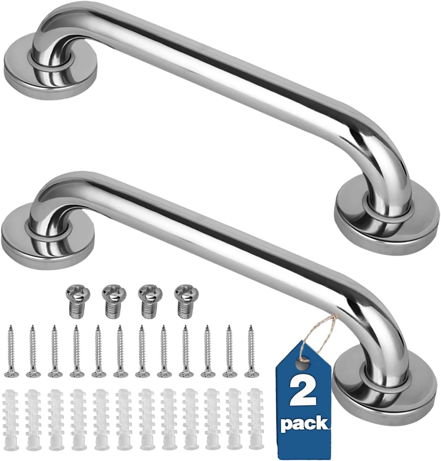 2 Pack Shower Grab Bar, Stainless Steel Bathroom 2 pack 12 inch, Silver 