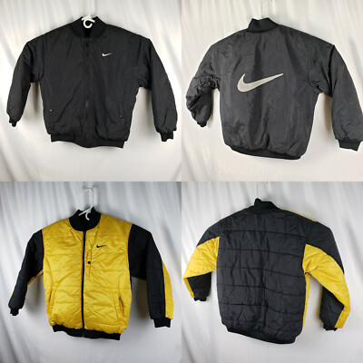 VTG Nike Swoosh Bumble Bee Black & Yellow Reversible Coat Jacket Y LG 14-16 VGC