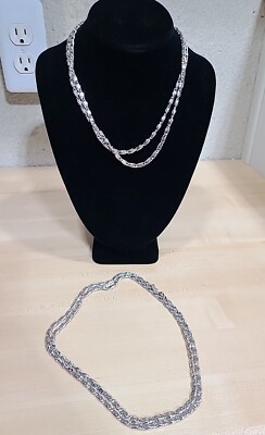 Lot 2x Monet Textured Silver Tone Link Chain 36'' Double Necklace Wear It All