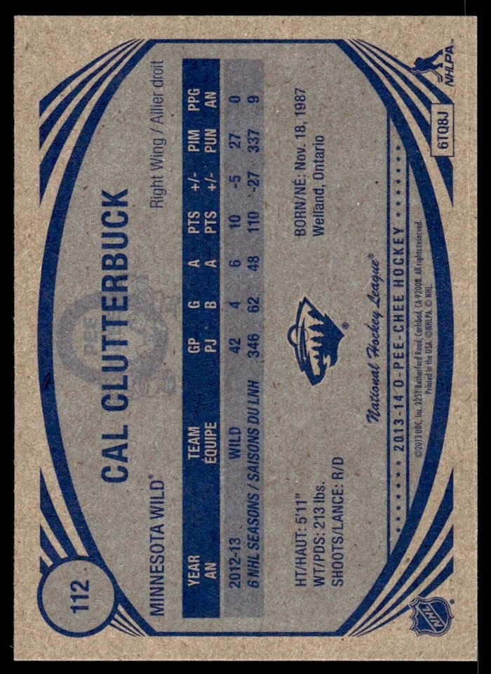 2013-14 O-Pee-Chee Retro Cal Clutterbuck Minnesota Wild #112 - Image 2 of 2