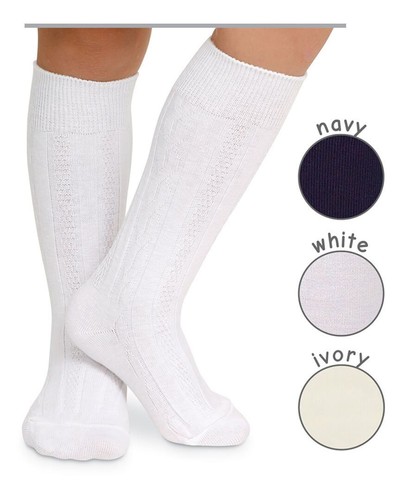 Jefferies Socks Classic Cable Knee High White Navy Ivory INF TOD XS - 第 1/4 張圖片