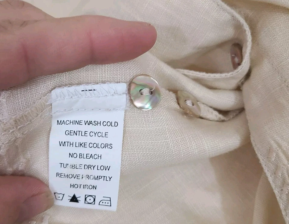 Orvis женщин кремовый льняной на пуговицах Топ / юбка комплект Med вышивка льна - Изображение 3 из 4