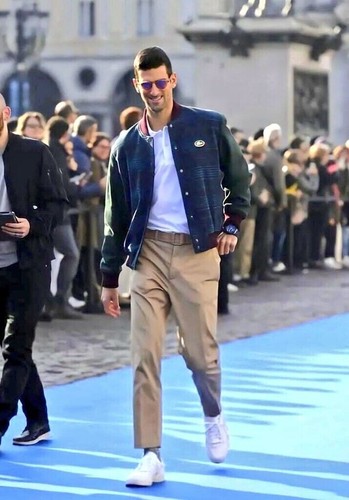 Lacoste Herren Marken Rücken College Jacke (Novak Djokovic) - Blau/Grün, S