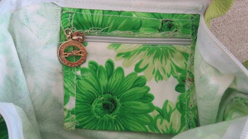 Longchamp kleine Tasche grün weiß Blumen TOP Leder und Stoff Henkeltasche - Bild 12 von 12