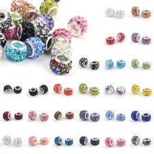 100Pcs Brass Cores Polymer Clay Rhinestone European Large Hole Beads10 12x7 8mm