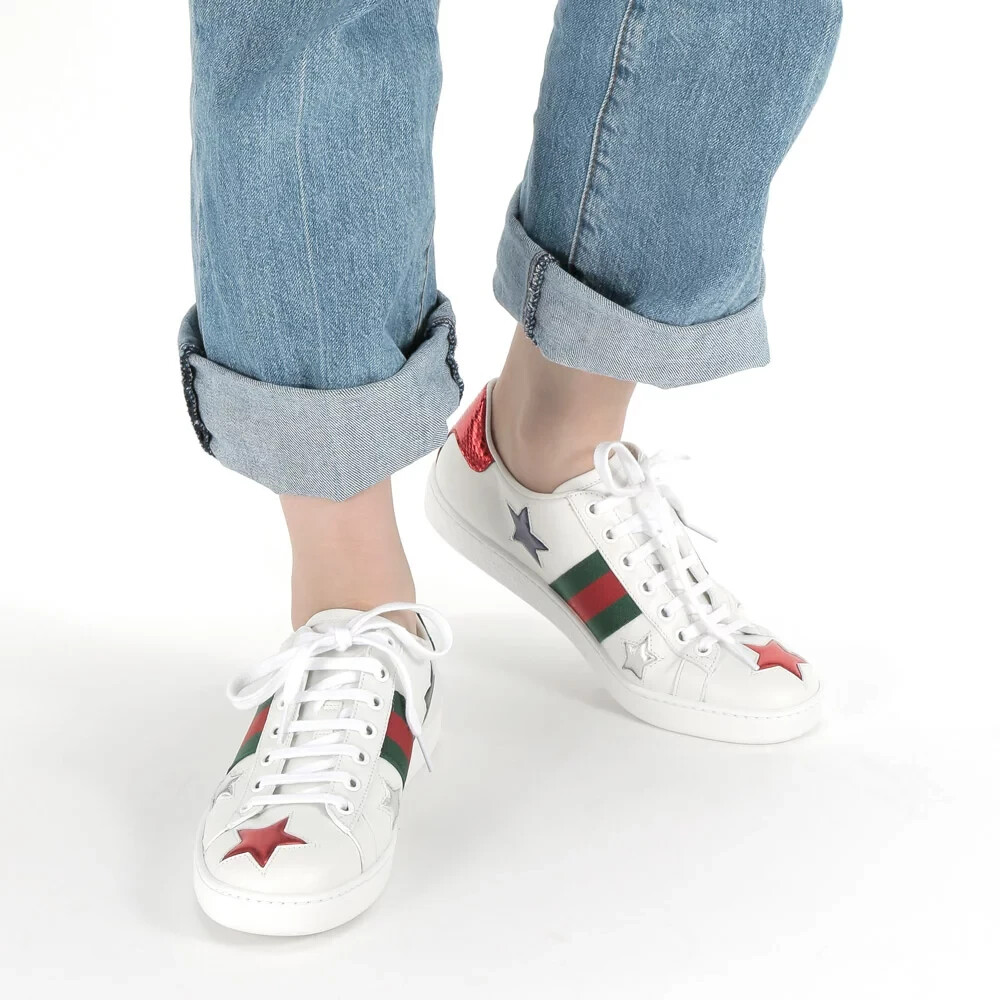 GUCCI★ホワイトレザー スニーカー 37 GUCCI - GUCCI(グッチ) スニーカー 37 レディース新品同様