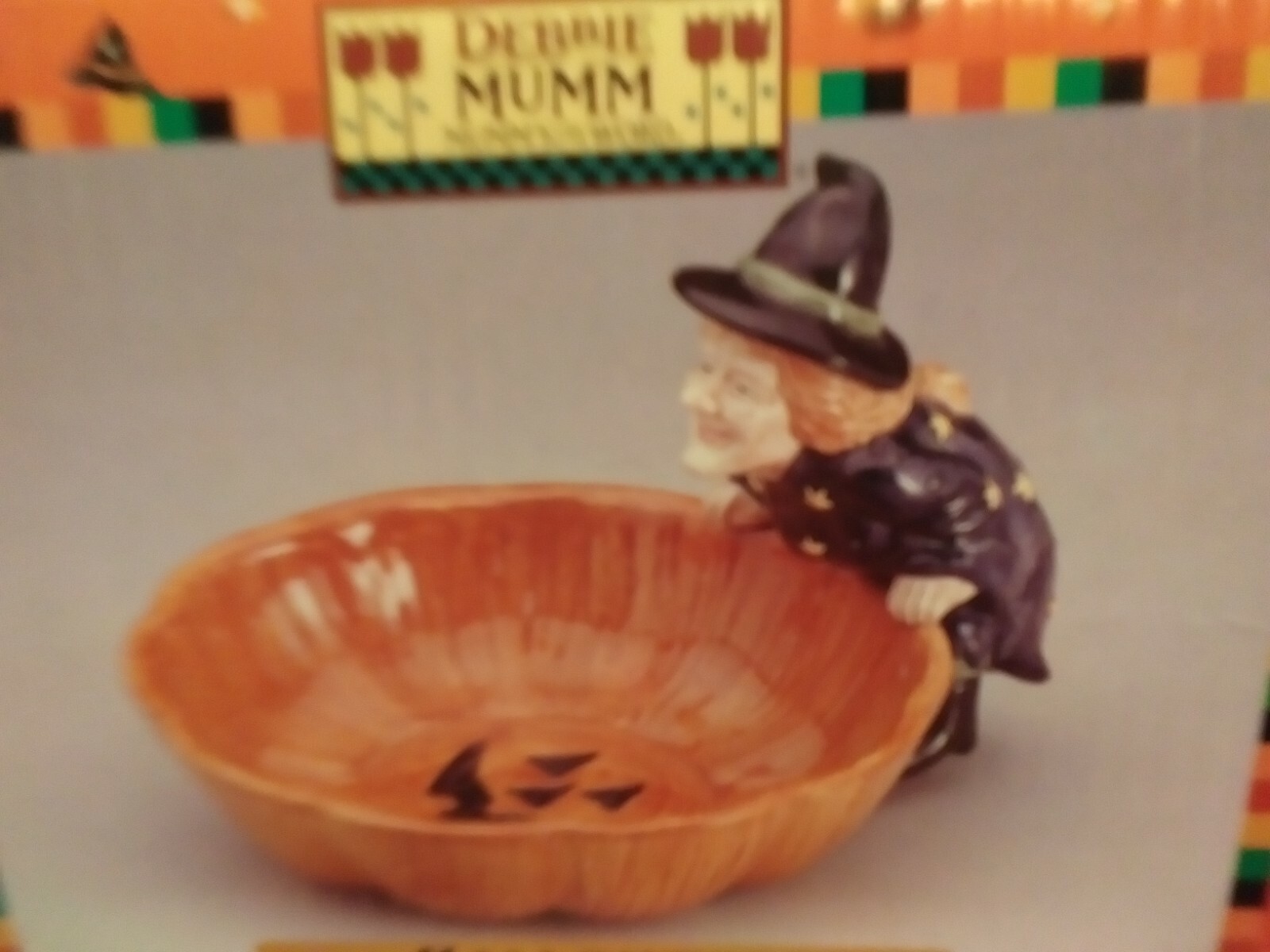 NIB 1998 Ceramic Halloween Witch Candy Dish Debbie Mumm Sakura Jack O