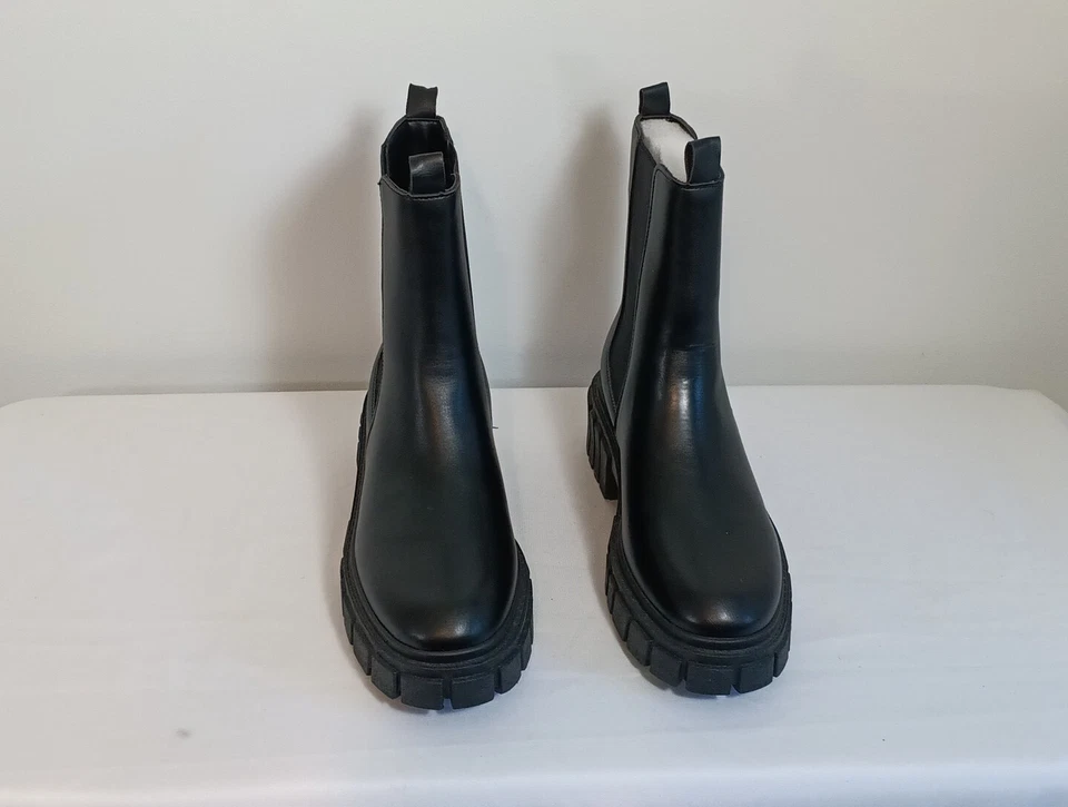 Botines Qupid Tobillo Negros Mujer Talla 10 Punta Redonda Sin Cordones Bloque Tacón de Goma  Foto 3 de 4