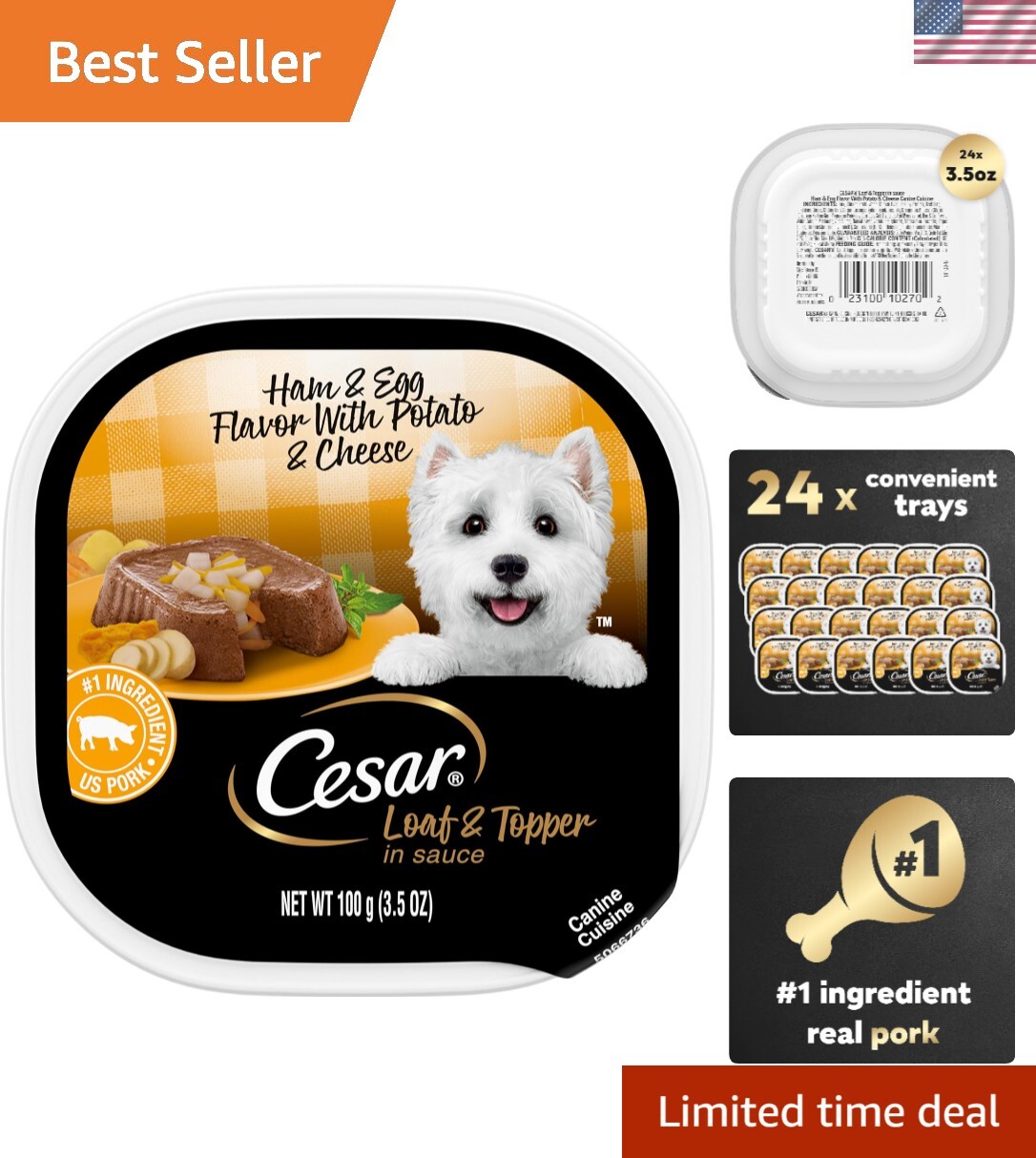 Loaf & Topper For Small Breeds - Ham & Egg Flavor, 3.5 Oz Trays