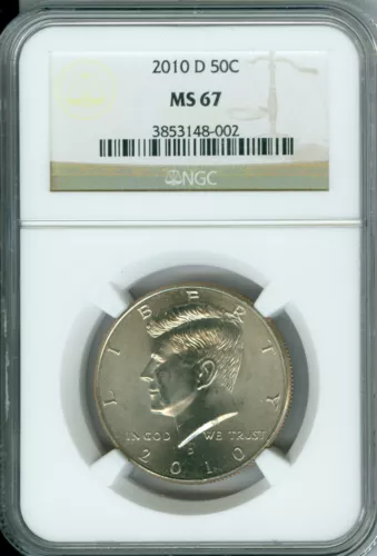 2010 D KENNEDY HALF DOLLAR NGC MS67 2nd FINEST GRADE SPOTLESS .