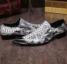 Mens Metal Pointy Toe Leather Wing Tip Slip on Brogue Real Leather Formal Shoes