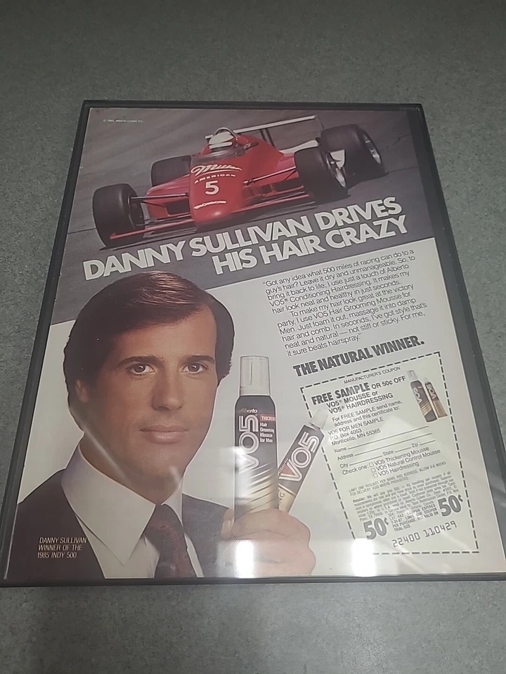Danny Sullivan Indy 500 V05 Mousse de pelo 1986 anuncio impreso enmarcado arte de pared 8,5x11 Foto 2 de 2