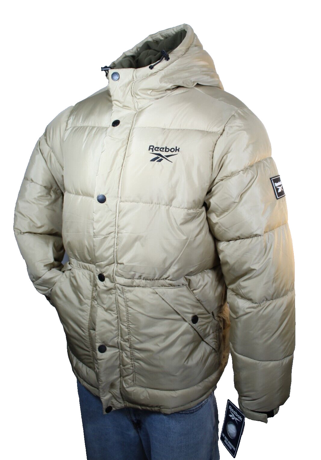 New REEBOK Size Large Sand Color Men's Quilted Puffer Hooded Jacket RETAIL $165 thumbnail 2