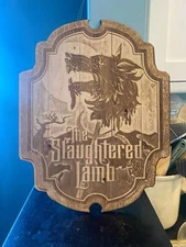 Slaughtered Lamb Pub Sign, woodwork pyrography Wall Art