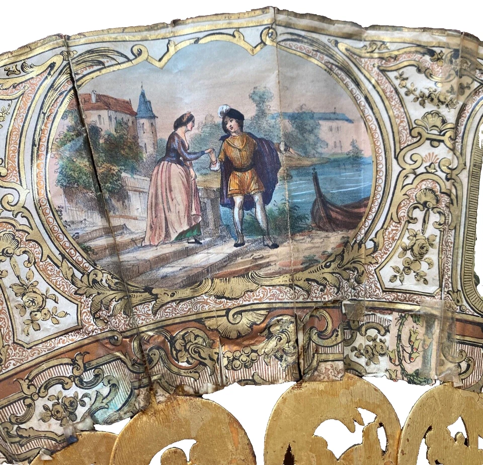 Antique Italian Hand Painted Fan with Carved Sticks XX374 - Image 2 of 4