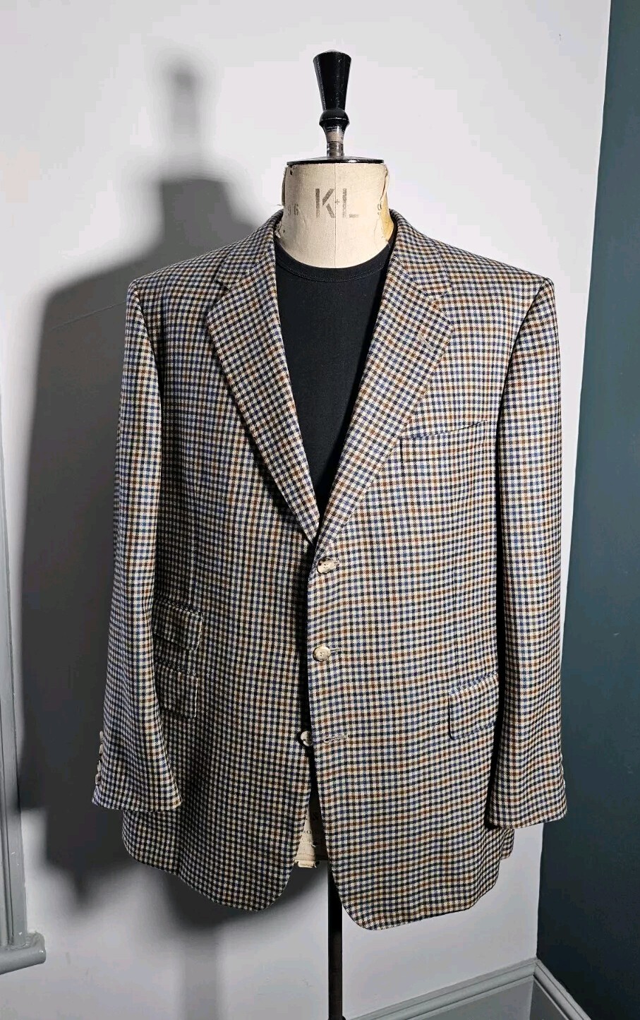Giacca Vintage Chester Barrie Cashmere 44 46" Beige Check Savile Fila Inghilterra