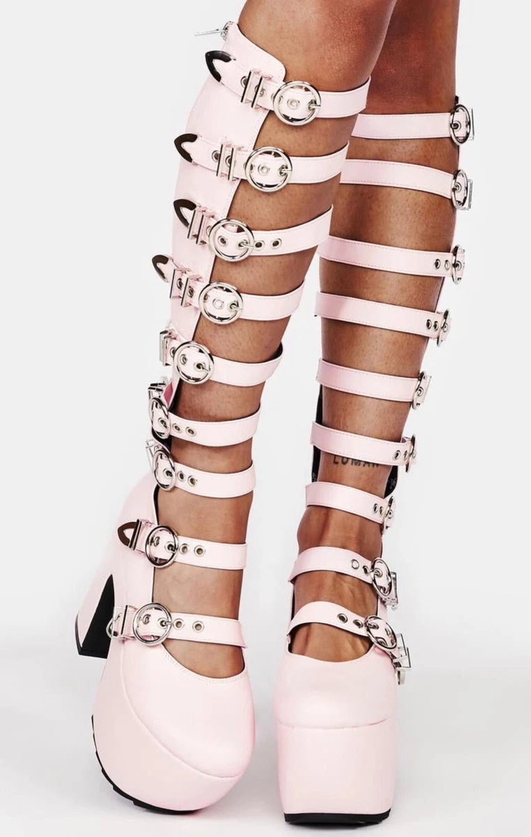 Pink knee high boots deals uk