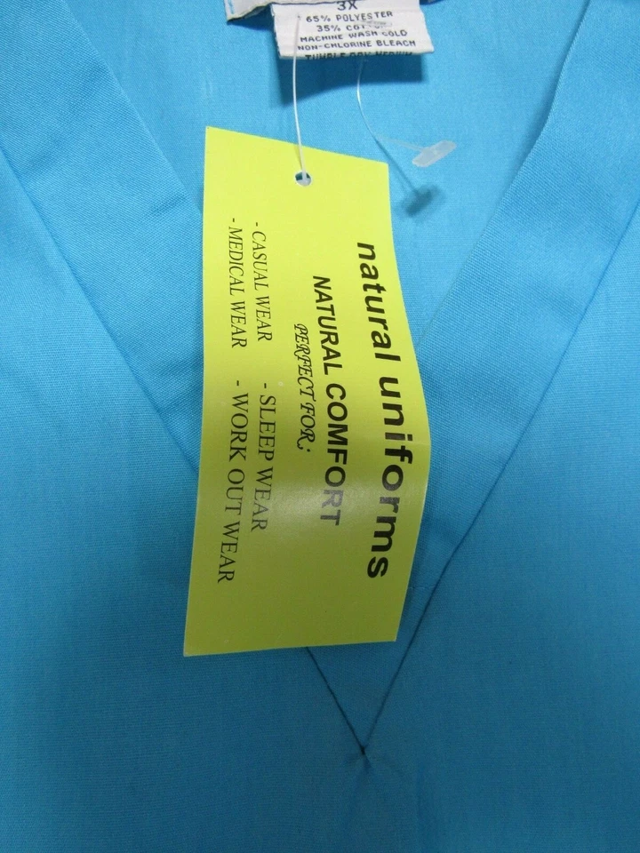 New Natural Uniforms Scrub Top Size 3X Blue V Neck Short Sleeve Pockets Career - Image 3 of 4
