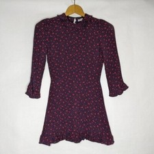 Reformation Stevie Dress 3/4 Sleeves PRINT MINI NAVY BLUE RED FLORAL SZ 2 FLAW