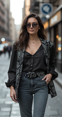 CHIC, TRENDY Black & White Snake/Animal Print Belt Women Black White Faux Leather Snake Skin Print Chic Style  main image 3