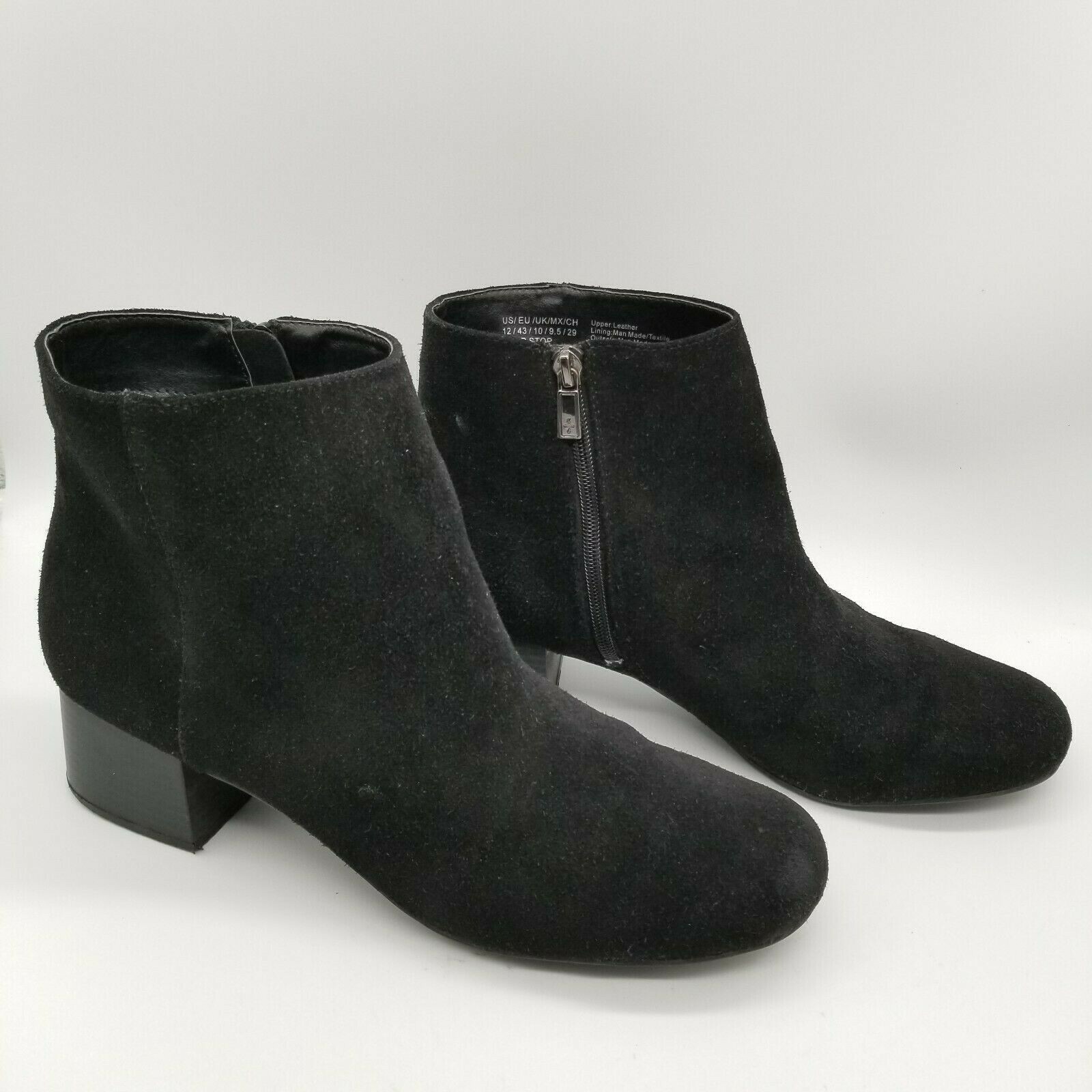 Black Suede Zipper Ankle Booties 