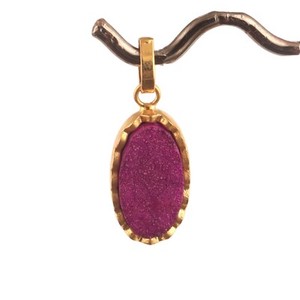 Authentic Oval Shape Purple Sugar Druzy Yellow Gold Plated DIY Handmade Necklace Pendant