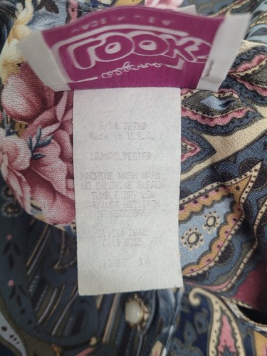 VTG California Looks Elastic Waist Button Up Front Floral 3/4 Sleeve Dress 14 - Picture 4 of 7