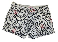 LILLY PULITZER Nautical Anchors Away Shorts White W/Navy And Pink Anchors Size 0